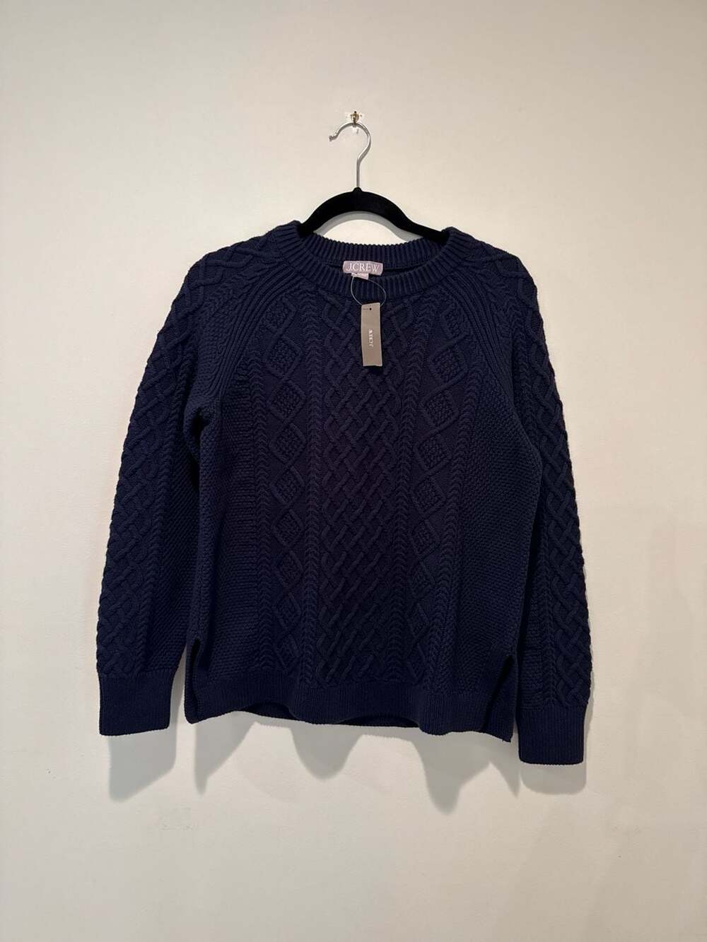 J.Crew Navy Blue 100% Cotton Cable-Knit Crewneck Sweater Size S